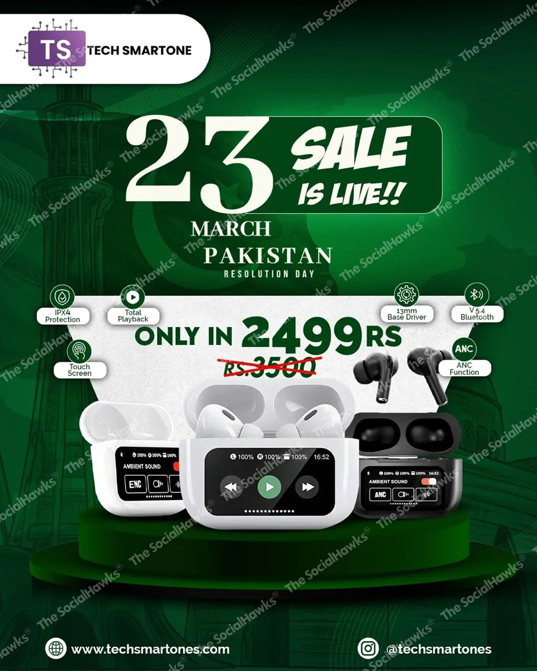 Tech SmartOne 23 March Pakistan Day sale with wireless earbuds at 2499 Rs